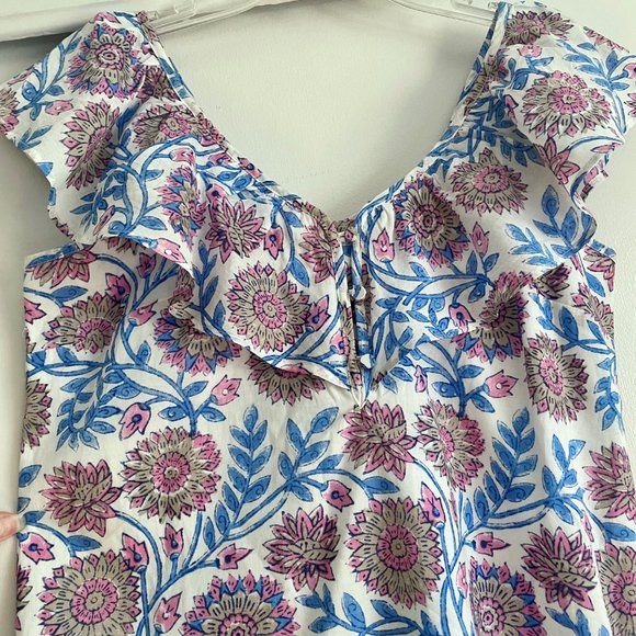 J. Crew Tops - J. Crew Blue/Pink Floral Ruffle Neck Sleeveless Lined Blouse Top XS